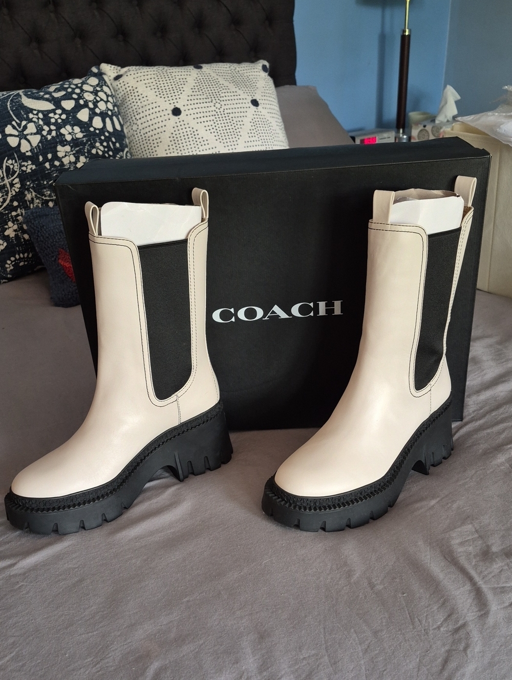 Coach Cream and Black Alexa Boots